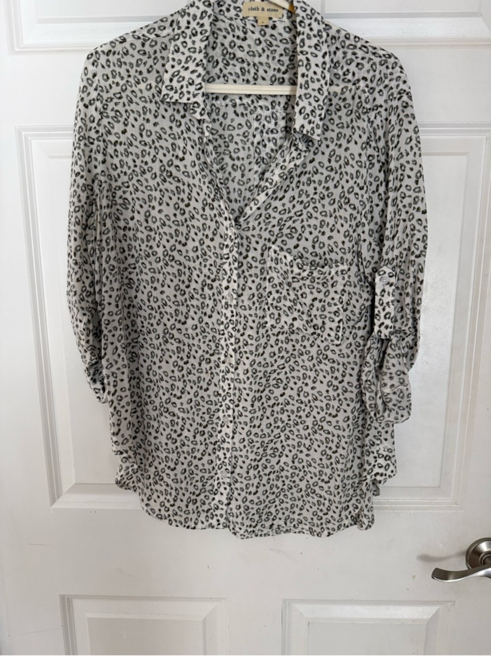 cloth & stone White Blouse with Olive Leopard Print
